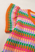 Orange Multicolor Flutter Sleeve Knitted Sweater Top