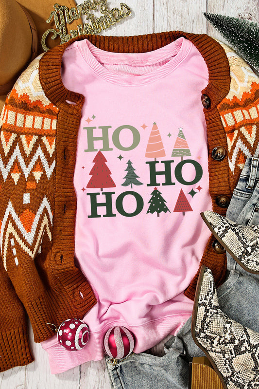 Pink Christmas Tree HO Graphic Pullover Sweatshirt