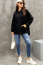 Black Waffle Knit Fleece Lined High Low Oversized Hoodie