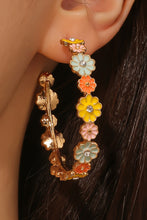 Gold Flower Rhinestone Decor Plated Alloy Hook Earrings