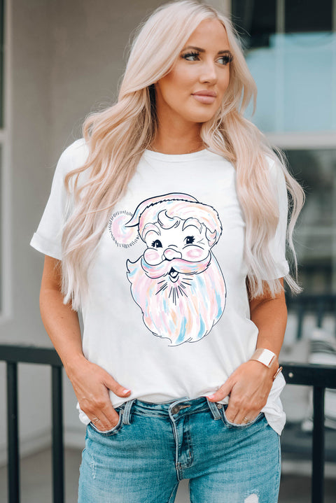 White Cute Santa Claus Graphic Casual Tee