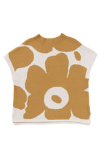 Camel Big Flower Pattern Stand Neck Short Sleeve Sweater