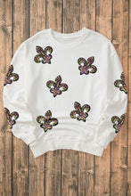 White Sequined Fleur De Lis Drop Shoulder Sweatshirt