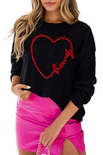 Black Howdy Heart Graphic Round Neck Casual Sweater