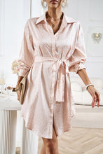 Apricot Sleek Leopard Long Sleeve Tie Waist Shirt Dress