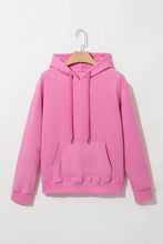 Bonbon Solid Color Fleece Lined Drawstring Hoodie with Pocket