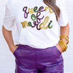 White queen of mardi Sequin Letter Graphic T Shirt