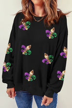 Black Sequin Carnival Graphic Pullover Sweatshirt