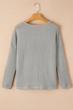 Light Grey Waffle Knit Drop Shoulder Long Sleeve Top