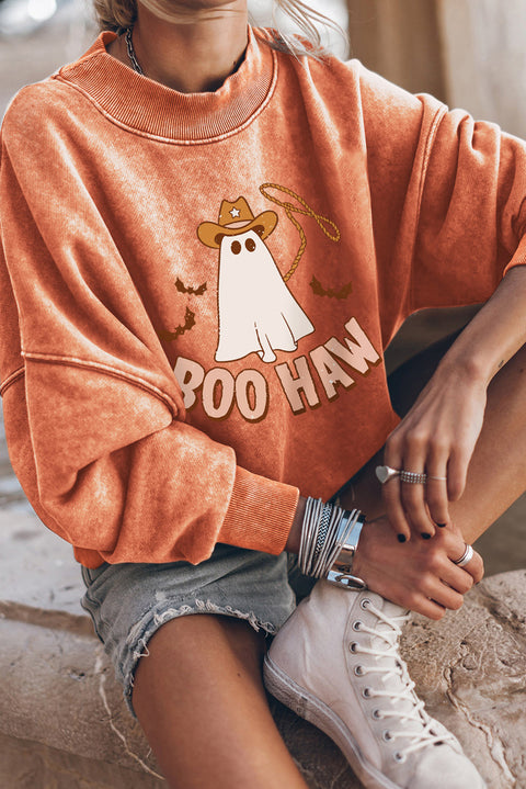 Sudadera naranja con manga caída y estampado de fantasma de Halloween de BOO HAW 