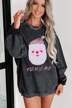 Black Sequin HO HO HO Santa Claus Graphic Corded Sweatshirt