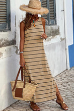 Stripe Print Open Back Sleeveless Maxi Dress with Slits