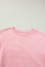 Pink Loose Drop Shoulder Ribbed Sweatshirt