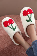 White Cute Fruit Cherry Pattern Winter Plush Slippers