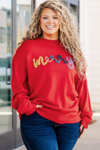 Fiery Red Tinsel merry Pattern Drop Shoulder Plus Size Sweater