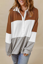 Turn-down Collar Colorblock Pullover Sweatshirt