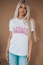 White MAMA Leopard Embroidered Crew Neck Graphic Tee