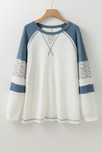 White Floral Patchwork Waffle Knit Raglan Top