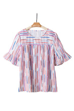 White Multicolor Striped Splash Half Sleeve Blouse