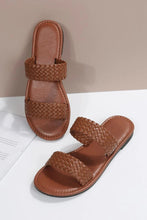 Chestnut Braided Double Band Leathered Flat Slippers