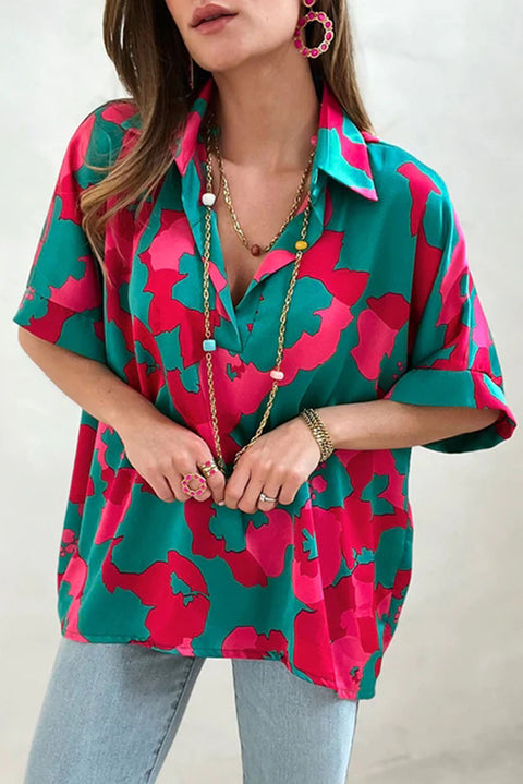 Abstract Print V Neck Blouse