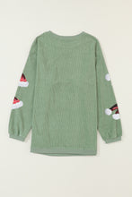 Grass Green Sequined Christmas Hat Graphic Winter Corded Sweatshirt