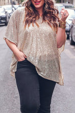 Apricot Plus Size Sequined V Neck Boxy Top