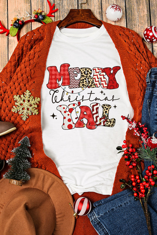 White MERRY Christmas YAll Graphic Crewneck T Shirt