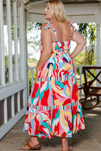 Multicolor Abstract Print Striped Trim Maxi Sundress