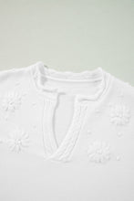 White Flower Detail Knitted Notched Neck Sweater