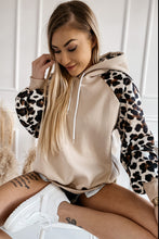 Khaki Leopard Bishop Sleeve Hooded Sweatshirt