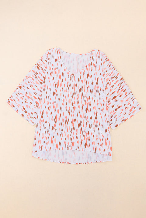 Pink Printed 3/4 Dolman Sleeve Plus Size Blouse