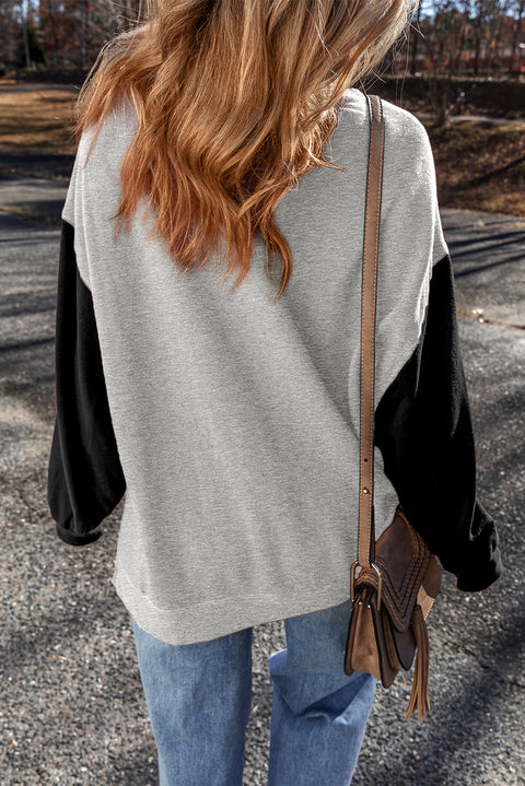 Gray Two Tone Patchwork Drop Shoulder Pullover Sweatshirt