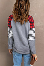 Buffalo Plaid & Stripe Splicing Long Sleeve Top