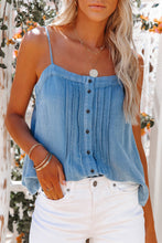 Pleated Buttons Denim Tank Top