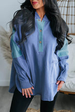 Gray Color Block Exposed Seam Buttoned Neckline Hoodie