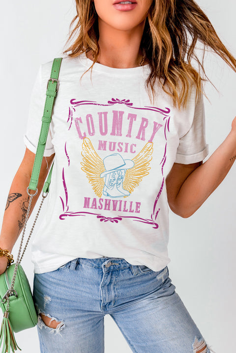 MUSIC CITY Camiseta con cuello redondo y estampado gráfico de guitarra