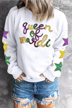 White Sequin queen of party Graphic Star Sleeve Pullover Sweatshirt