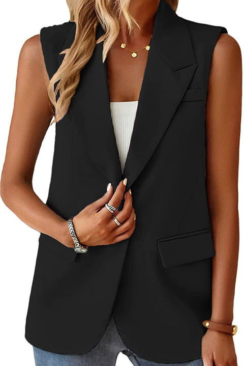 Apricot Single Button Pocketed Lapel Vest Blazer