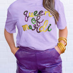 Wisteria queen of mardi Sequin Letter Graphic T Shirt