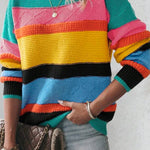 Yellow Colorblock Mixed Textured Drop Shoulder Sweater