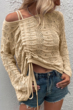 Khaki Hollowed Knit Asymmetric Drawstring Sweater