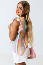 Multicolor Striped Color Block Ruffled O-neck Sleeveless Top