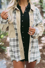 Khaki Distressed Raw Edge Plaid Patchwork Denim Jacket