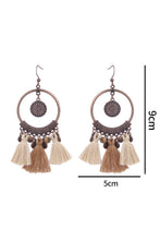 Beige Boho Round Tasseled Dangle Earrings