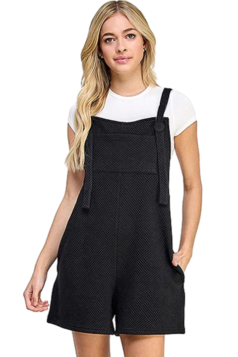 Black Adjustable Straps Textured Romper