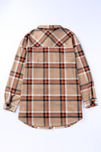 Khaki Chest Pockets Buttoned Oversized Plaid Shacket