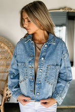 Sky Blue Studded Acid Wash Denim Jacket