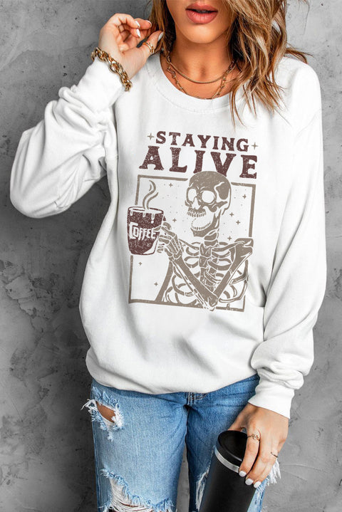 Hey Boo Letter Print Long Sleeve Pullover Sweatshirt