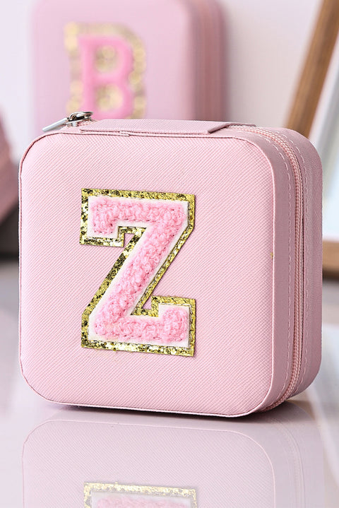 Pink Glitter Chenille Z Graphic Mini Jewelry Box with Mirror